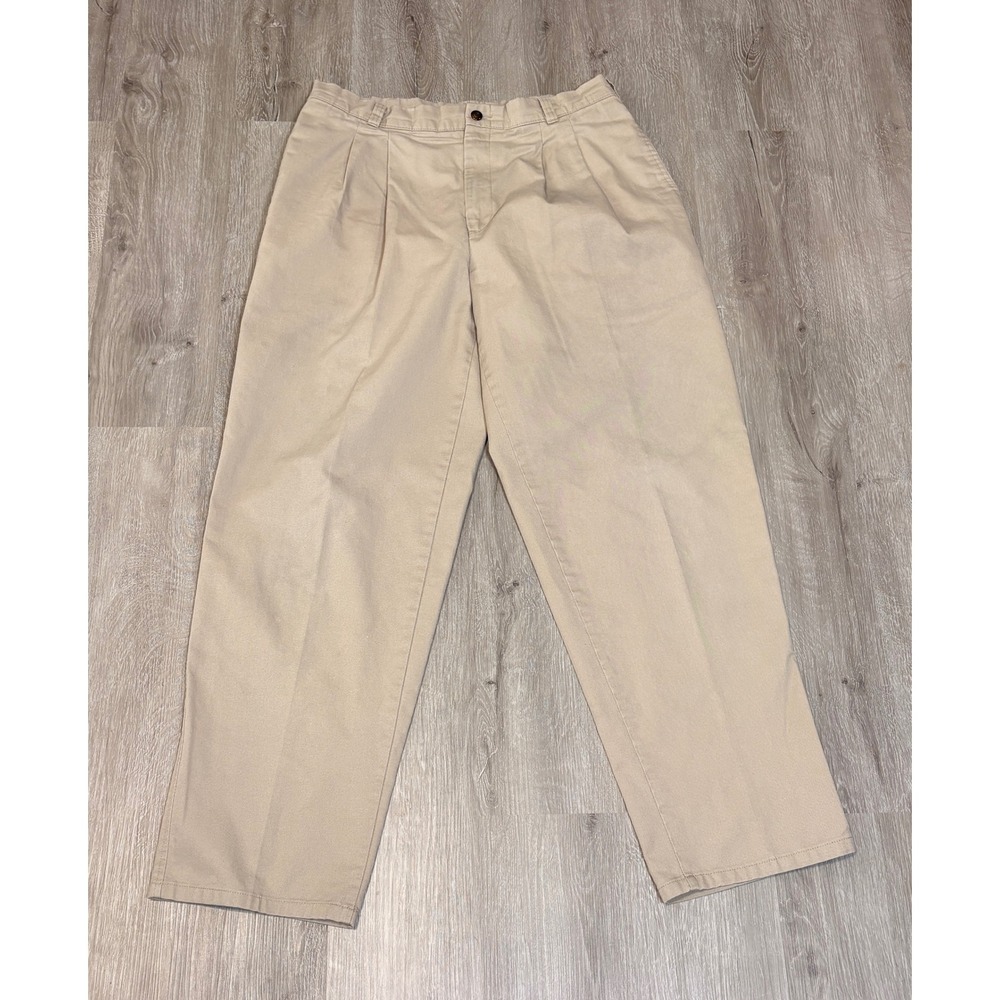 Vintage LL Bean Mens Khaki Pleated Chinos Made in USA Tan Pants 34